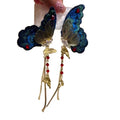 Navy Embroidered Butterfly Asymmetric Tassel Earrings view 5
