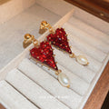 Red Crystal Heart Pearl Drop Earrings For Women Jewelry view 3