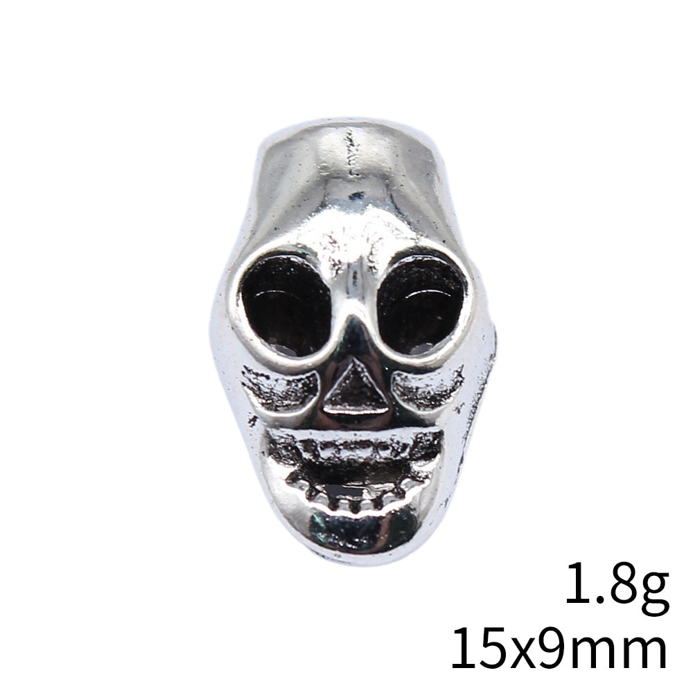 15x9mm 1.8g Antique Silver Zinc Alloy Skull Large Hole Spacer Beads for DIY Bracelet Jewelry Making