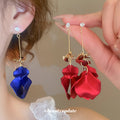 Layered Petal Drop Earrings in Blue and Red Statement Jewelry view 1
