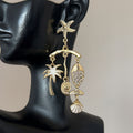 Tropical Starfish Palm Tree and Shell Dangle Earrings view 4