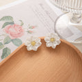 White Layered Camellia Gold Center Statement Stud Earrings view 6