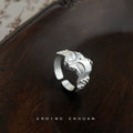 Silver Tone Sculpted Buddha Face Adjustable Open Ring For Women view 4