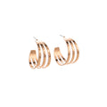Hammered Triple Band Gold and Silver Open C Hoop Earrings view 5