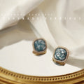 Gold Square Teal Crushed Shell Beaded Frame Stud Earrings view 1