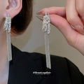 Metal Wheat Spray Chain Tassel Earrings In Silver Tone view 4
