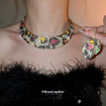Multicolor Rhinestone Leopard Collar Necklace Bracelet Set view 2