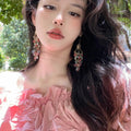 Pink Multicolor Crystal Tassel Hook Earrings With Decorative Details view 2