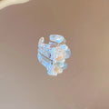 Silver Open Shell Bead Resin Frame Blue White Rings view 7