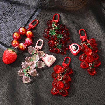 Translucent Cherry and Strawberry Cluster Clip Keychains