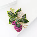 Magenta Rhinestone Berry Brooch Enamel Leaves Butterfly view 2