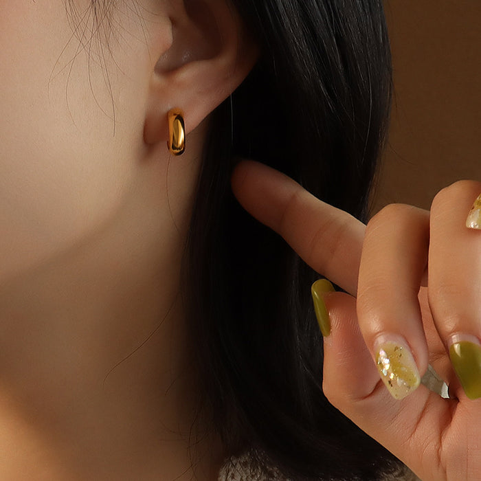 Small Smooth Gold C-Shaped Hoop Stud Earrings Metal Pair