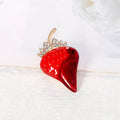 Red Gold Tone Strawberry Crystal Enamel Metal Brooch Pin view 3