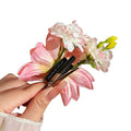 Pink Fabric Dahlia Duckbill Hair Clip with White Buds view 5