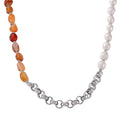 Steel Tone Chain Necklace Natural Stone Freshwater Pearl Half view 5