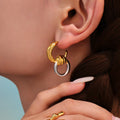 Geometric C Hoop Stud Earrings Ring Drop Gold Steel Mix view 4