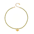 Olive Green Bead Necklace With Gold Bee Pendant Enamel view 5