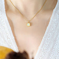 Gold Steel Square White Shell Pendant Snake Chain Necklace view 6