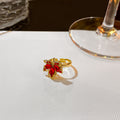 Red Maple Leaf Crystal Look Earrings and Adjustable Ring view 6