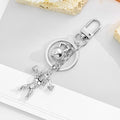 Antique Silver Weightlifter Charm Keychain with Barbell and Money Bag Accents view 2