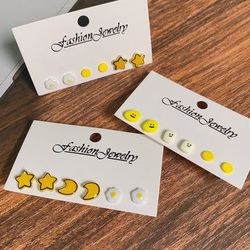Food Face and Celestial Mini Stud Earring Three Pair Sets