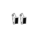 Black Enamel Look Heart and Rectangle Silver Huggie Earrings view 6