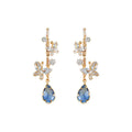 Gold Tone Clear Stone Floral Branch And Blue Teardrop Stud Earrings view 5