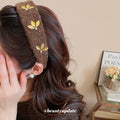 Furry Leaf Pearl Headband Coffee and White Wool Band view 3