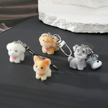 Flocked Plush Dog Breed Keychains Lobster Clasp Four Styles
