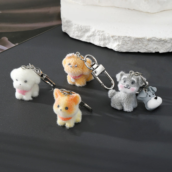 Flocked Plush Dog Breed Keychains Lobster Clasp Four Styles