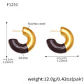 Gold Two-Tone Enamel C-Shape Chunky Stud Earrings Pair view 9