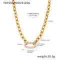 Gold Steel Oval Link Chain Necklace Bracelet Zircon Center view 6