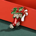 Red Enamel Christmas Stocking Brooch with Crystals view 2