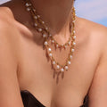Gold Steel Twisted Chain Pearl Tassel Necklace Bracelet view 4