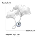 Double Ginkgo Leaf Brooch in Gold or Silver With Pearl Drop view 7