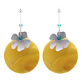 Yellow Disc And Blue Flower Dangle Earrings Jewelry Pair view 5
