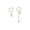 Gold Asymmetric Pearl Hoop Earrings Chain Double Drop view 5