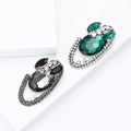 Green and Black Oval Crystal Brooch Curved Rhinestone view 2