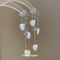 Silver Tone Butterfly Heart Long Chain Stud Earrings view 2