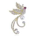 Crystal Phoenix and Pearl Brooch with Polished Metal and Decorative Accents view 1