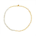 Freshwater Pearl Gold Paperclip Chain Splice Choker Necklace view 5