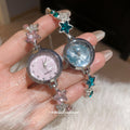 Silver Star Charm Quartz Watch Bracelets Green Pink Dials view 4