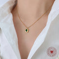 Gold Ball Chain Green Oval Zircon Square Pendant Necklace view 3