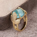 Gold Ginkgo Leaf Aqua Cabochon Cocktail Ring Alloy Band view 3