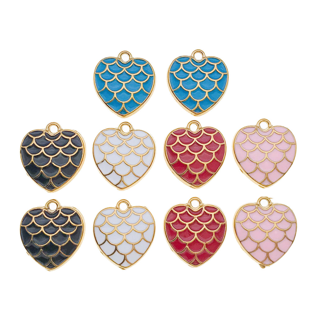 16x18mm Stainless Steel Enamel Fish Scale Heart Charm Pendant for DIY Necklace Earring Keychain