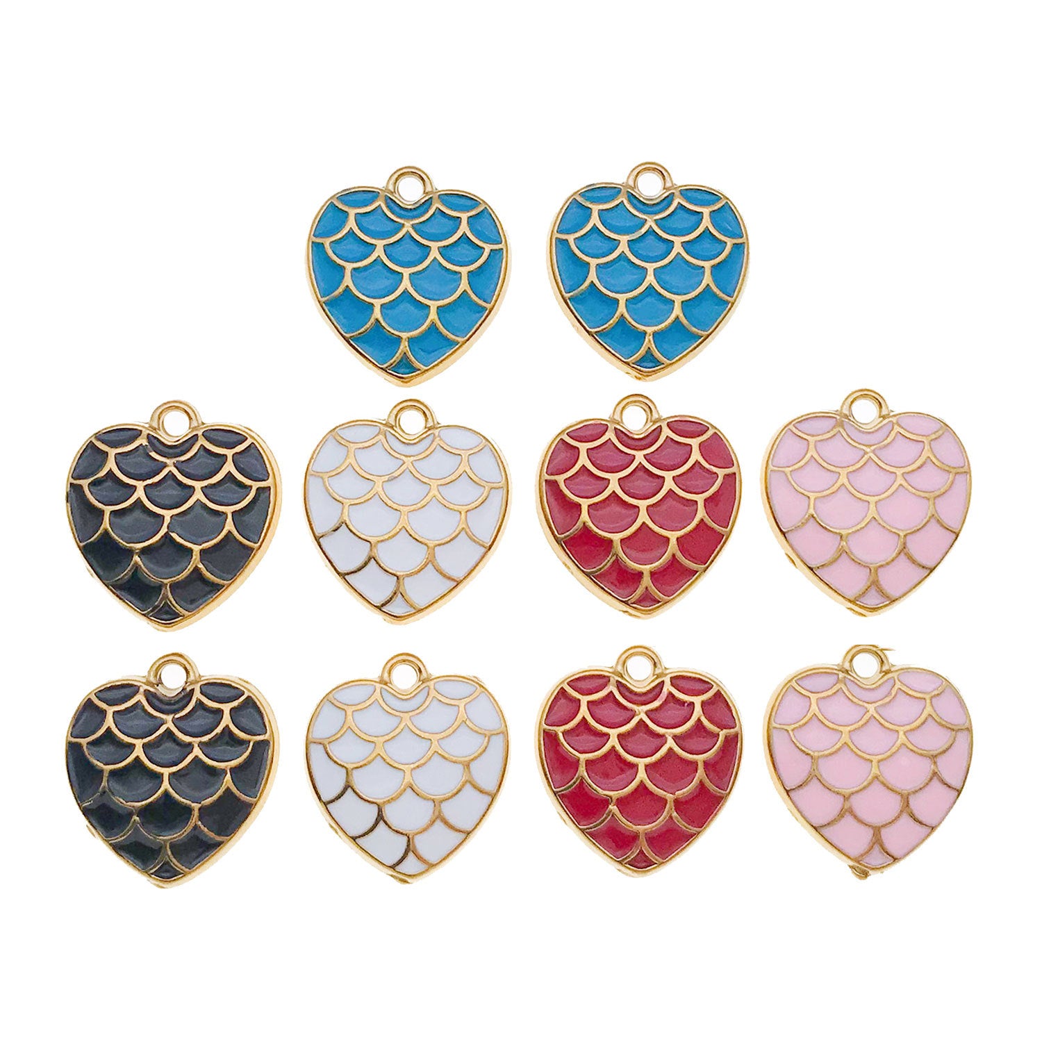 16x18mm Stainless Steel Enamel Fish Scale Heart Charm Pendant for DIY Necklace Earring Keychain