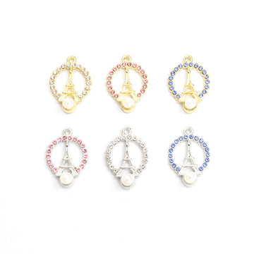 Crystal Eiffel Tower Pearl Alloy Charm Pendants for Jewelry Making