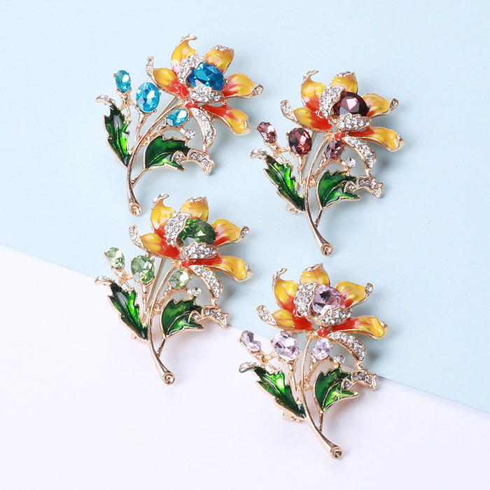 Colorful Enamel Flower Bouquet Brooch for Jackets Scarves and Coats