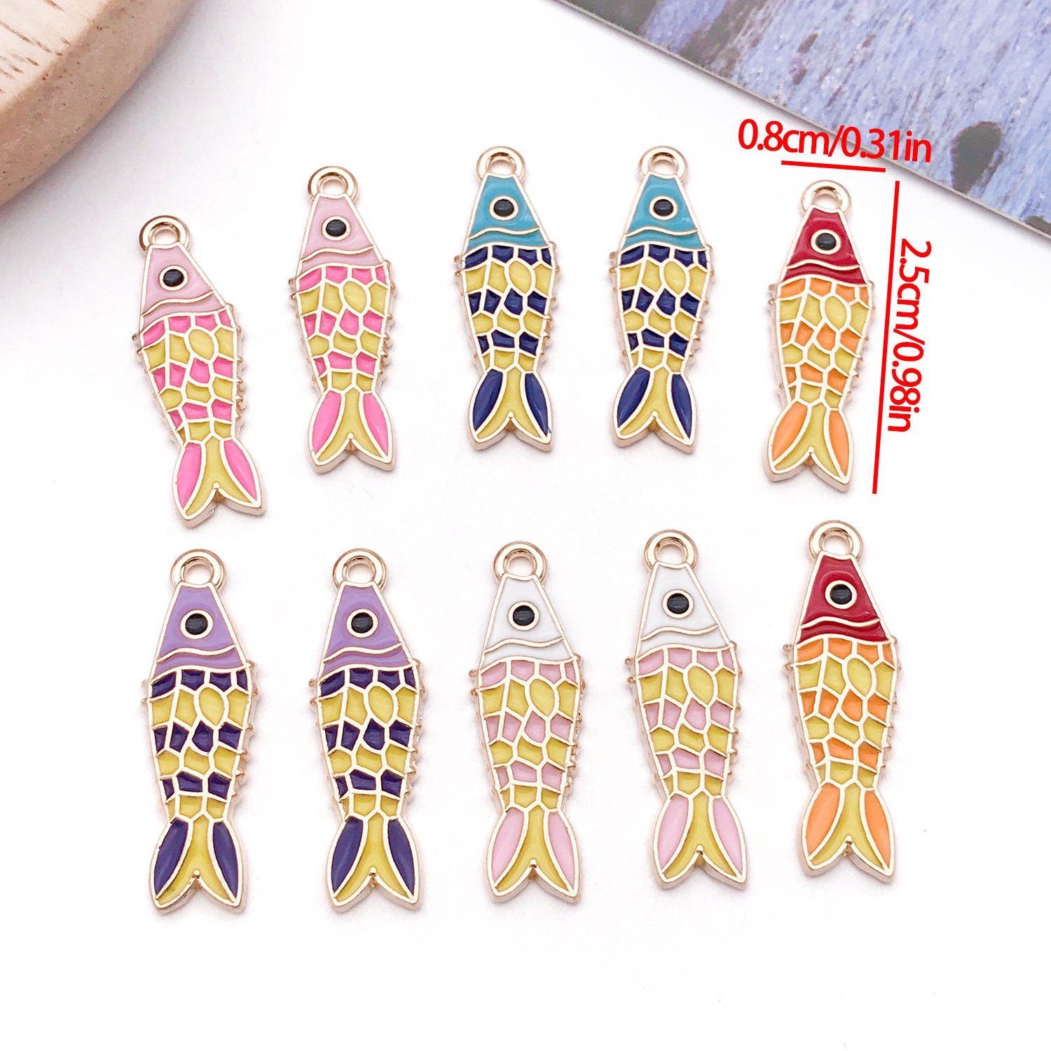 Enamel Zinc Alloy Goldfish Charm Pendant for DIY Bracelet Necklace Jewelry Making — 8×26mm