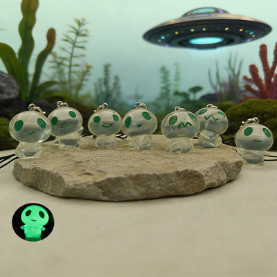Main product view of glow-in-the-Dark Green-Eyed Alien Phone Strap Charms in Seven Poses